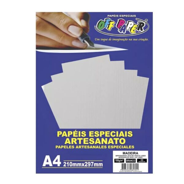 Papel Madeira Branco 180g A4 c/ 50 Fls Offpaper