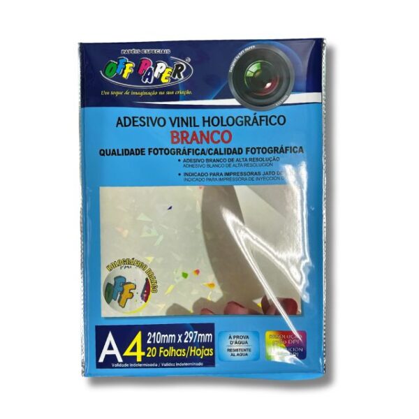 Adesivo Vinil Holográfico Branco c/ 20 Fls A4 (Jato de tinta) Offpaper