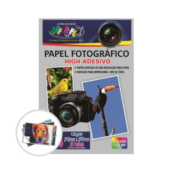 Papel Fotográfico High Glossy Adesivo 135g A4 c/ 20 Fls