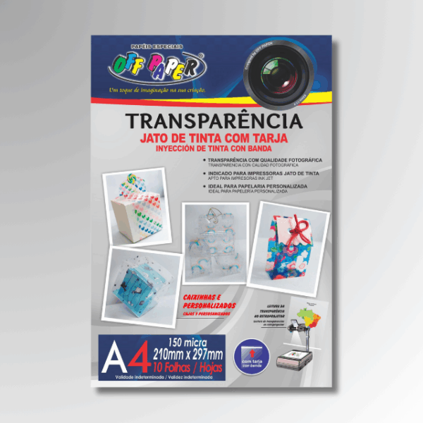 Transparência 150 Micras (Jato de tinta) c/ Tarja c/ 10 Fls A4 Offpaper