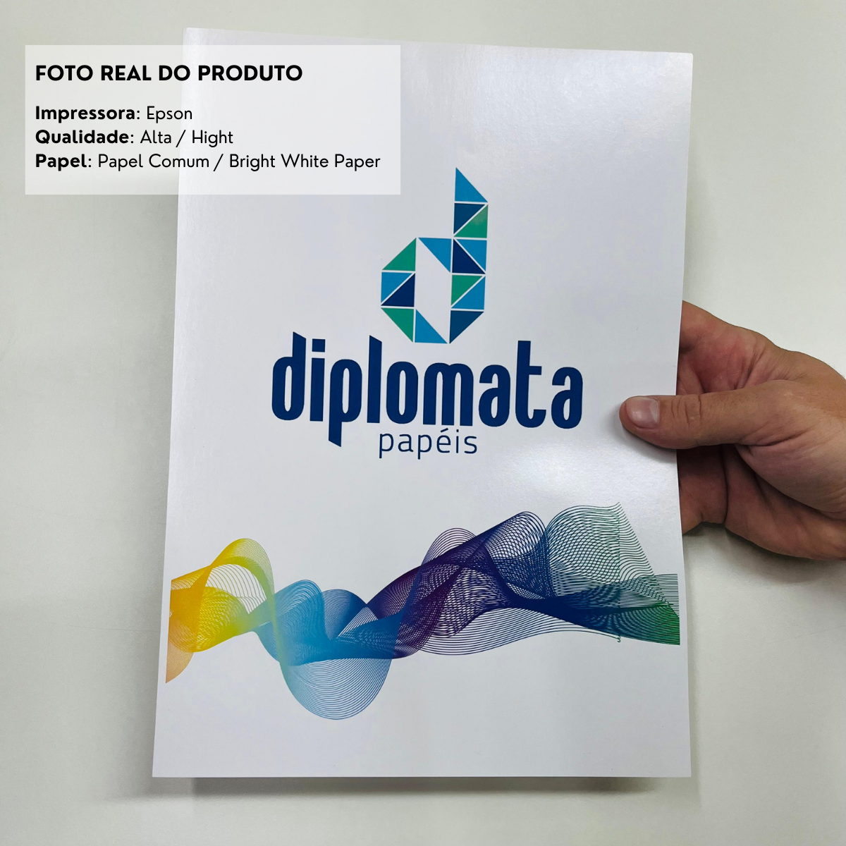 Exemplo real de papel com impressão feita em jato de tinta