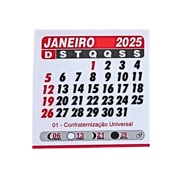 Bloquinho Mini Calendário 2025 Medida 5x5cm p/ Imã de Geladeira Grafiara c/ 100 Unid