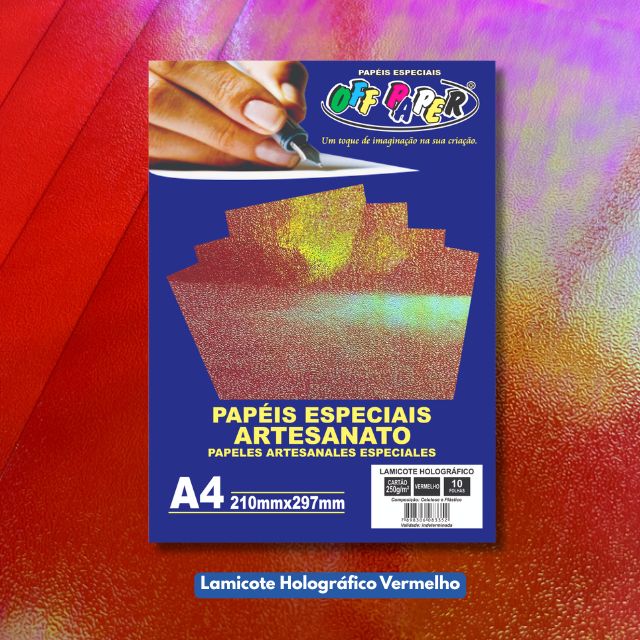Papel Lamicote Holográfico Vermelho 250g c/ 10 Fls A4 Offpaper - Imagem 2