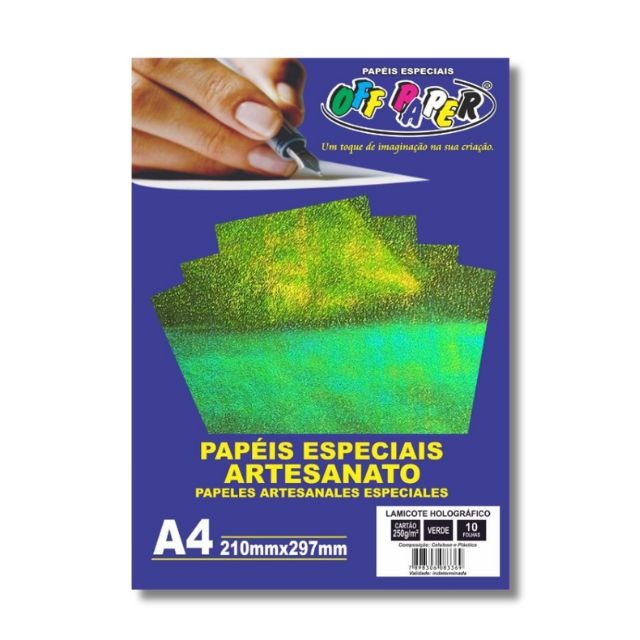 Papel Lamicote Holográfico Verde 250g c/ 10 Fls A4 Offpaper