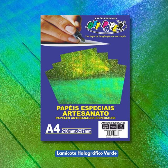 Papel Lamicote Holográfico Verde 250g c/ 10 Fls A4 Offpaper - Imagem 2