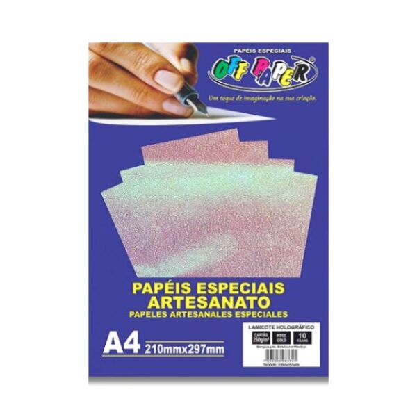 Papel Lamicote Holográfico Rose Gold 250g c/ 10 Fls A4 Offpaper