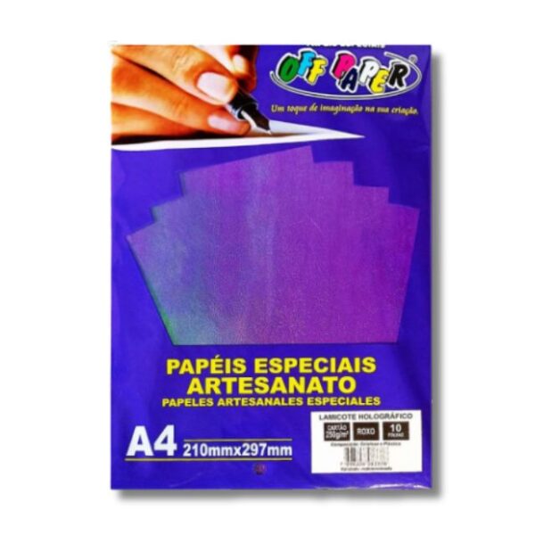 Papel Lamicote Holográfico Roxo 250g c/ 10 Fls A4 Offpaper