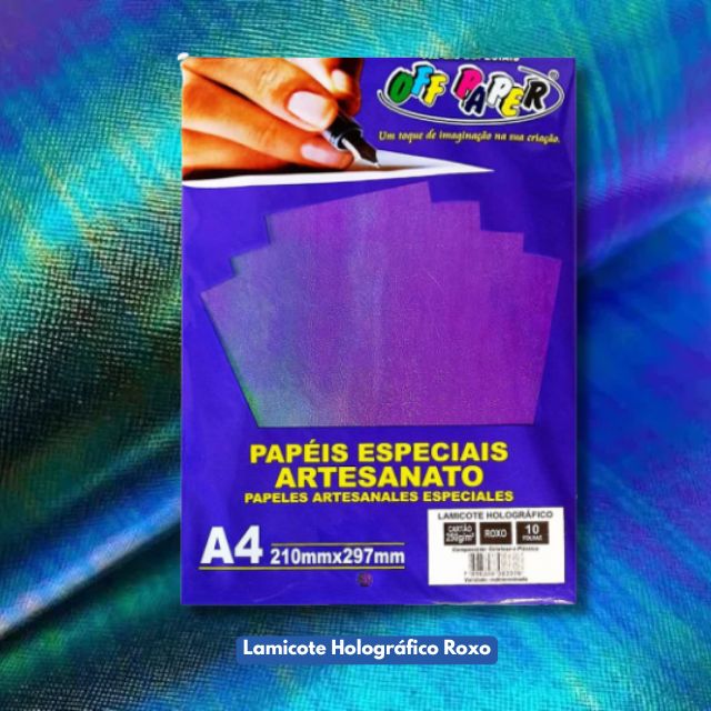 Papel Lamicote Holográfico Roxo 250g c/ 10 Fls A4 Offpaper - Imagem 2