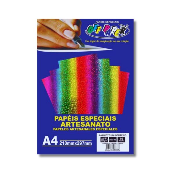 Papel Lamicote Holográfico Arco Íris 250g c/ 10 Fls A4 Offpaper