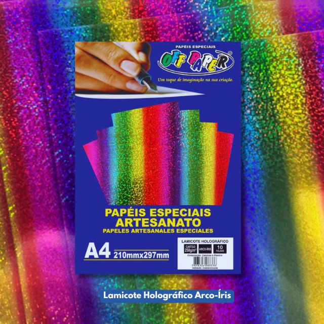 Papel Lamicote Holográfico Arco Íris 250g c/ 10 Fls A4 Offpaper - Imagem 2