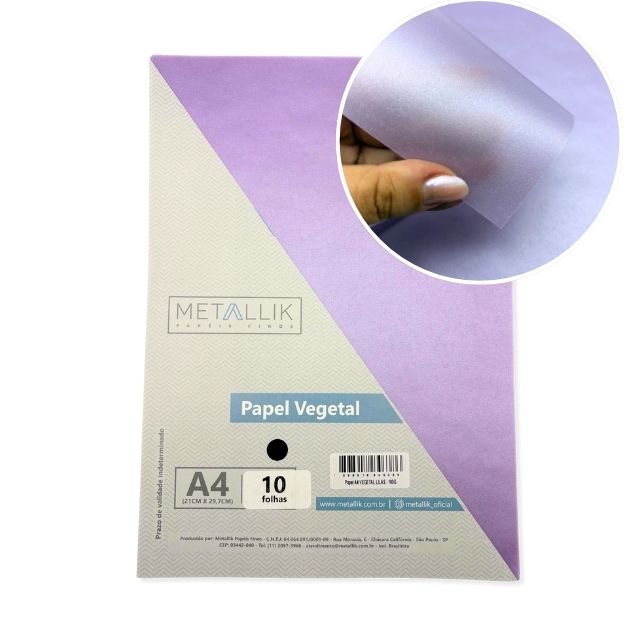 Papel Vegetal Lilás Perolado 180g A4 c/10 fls Metallik