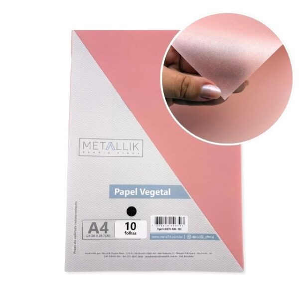 Papel Vegetal Rosa Perolado 180g A4 c/10 fls Metallik