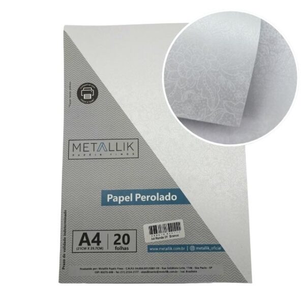 Papel Renda Branco 180g A4 c/20 fls Metallik