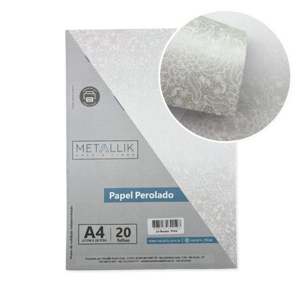 Papel Renda Prata 180g A4 c/20 fls Metallik