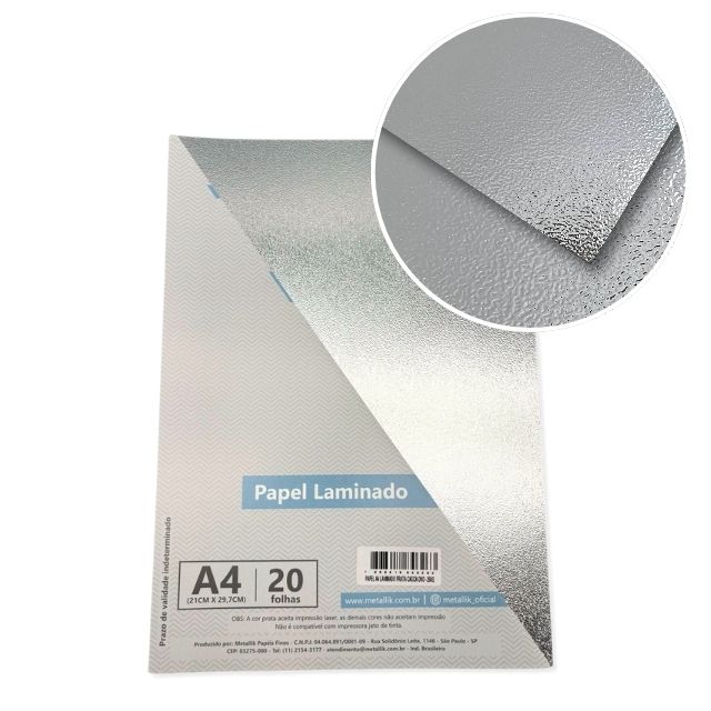 Papel Casca de Ovo Prata 250g A4 c/20 fls Metallik