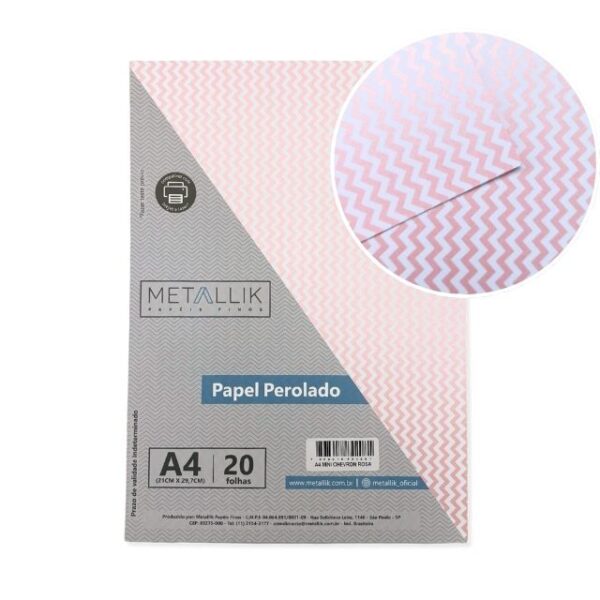 Papel Mini Chevron Rosa 180g A4 c/20 fls Metallik