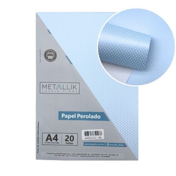 Papel Bolinha Azul 180g A4 c/20 fls Metallik