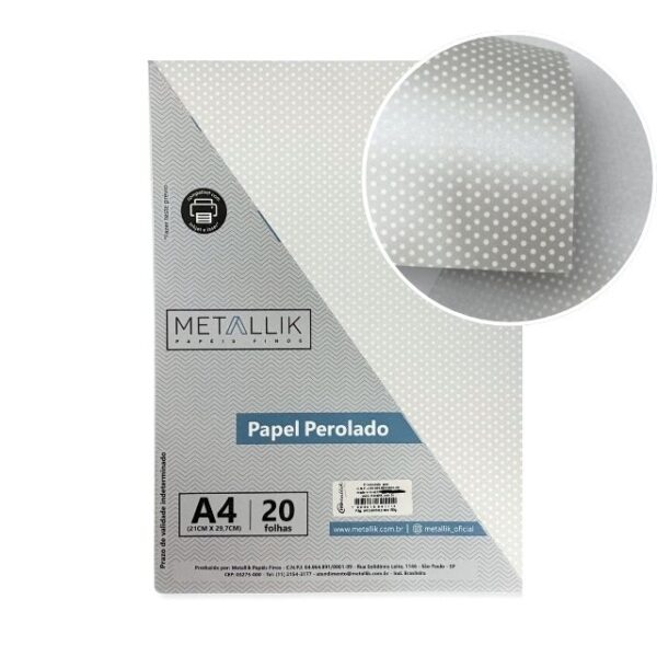 Papel Bolinha Prata 180g A4 c/20 fls Metallik