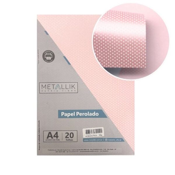 Papel Bolinha Rosa 180g A4 c/20 fls Metallik