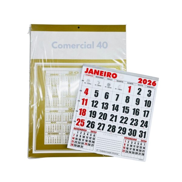 Folhinha Comercial 40 Dourado Com Furo 2026 Grafiara c/ 50 UNID