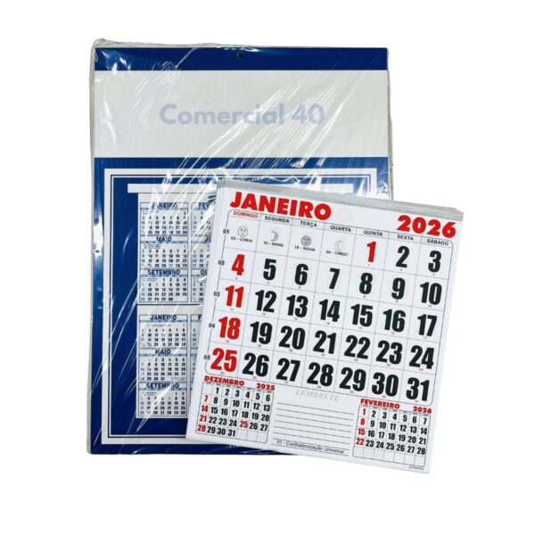 Folhinha Comercial 40 Azul Com Furo 2026 Grafiara c/ 50 UNID
