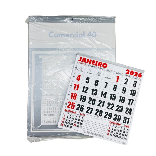 Folhinha Comercial 40 Prata Com Furo 2026 Grafiara c/ 50 UNID