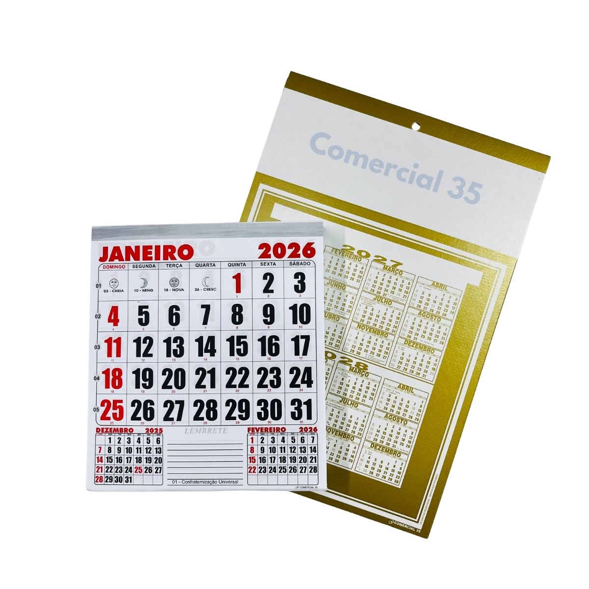 Folhinha Comercial 35 Dourado Pequena 2026 Grafiara c/ 50 UNID