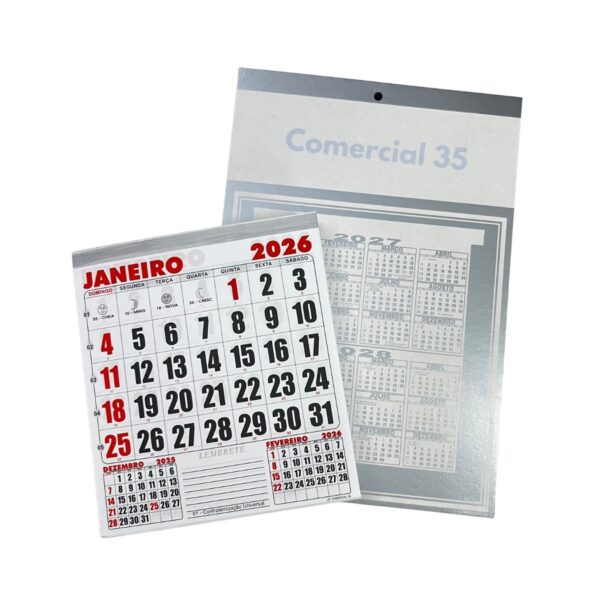 Folhinha Comercial 35 Prata Pequena 2026 Grafiara c/ 50 UNID
