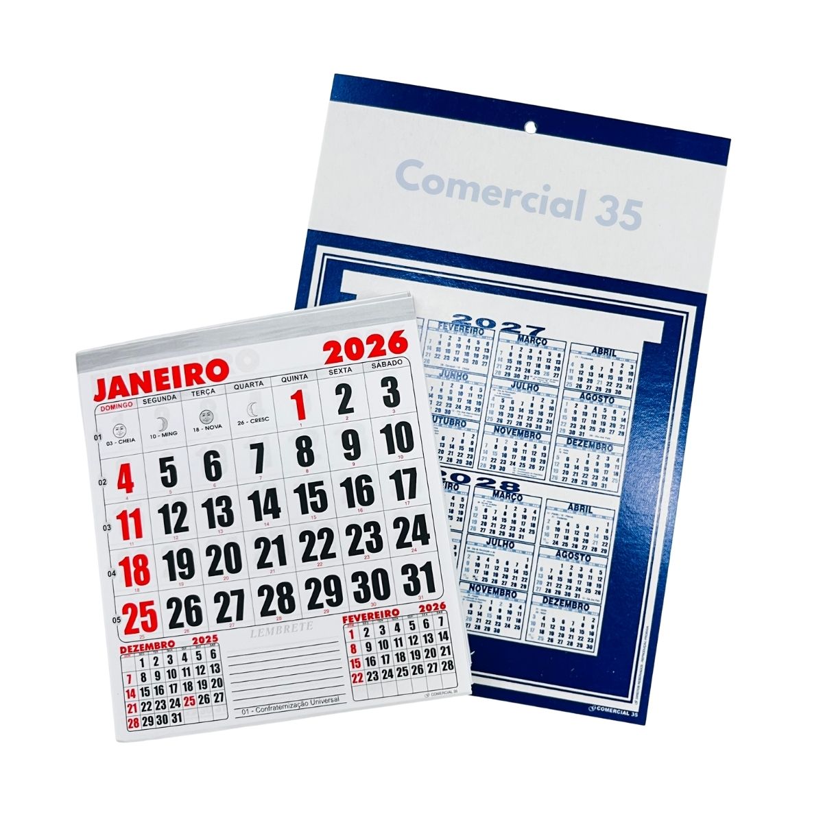 Folhinha Comercial 35 Azul Pequena 2026 Grafiara c/ 50 UNID