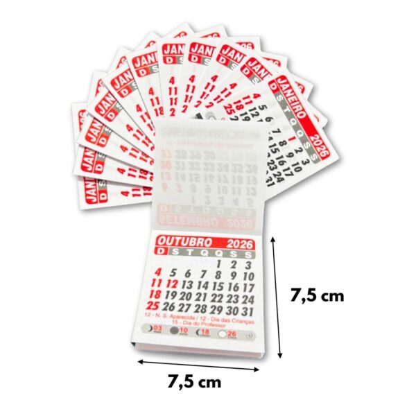 Bloquinho Calendário 2026 Medida 7,5x7,5cm p/ Imã de Geladeira Grafiara c/ 100 UNID