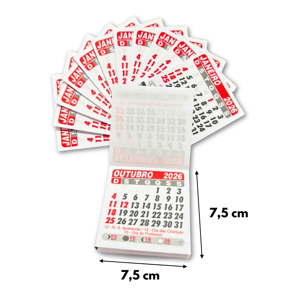 Bloquinho Calendário 2026 Medida 7,5x7,5cm p/ Imã de Geladeira Grafiara c/ 100 UNID
