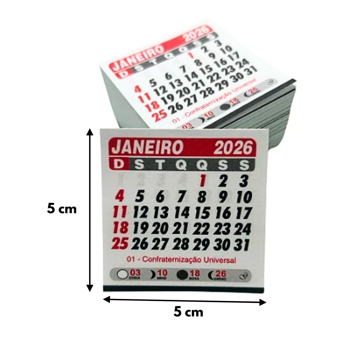 Bloquinho Mini Calendário 2026 Medida 5x5cm p/ Imã de Geladeira Grafiara c/ 100 UNID