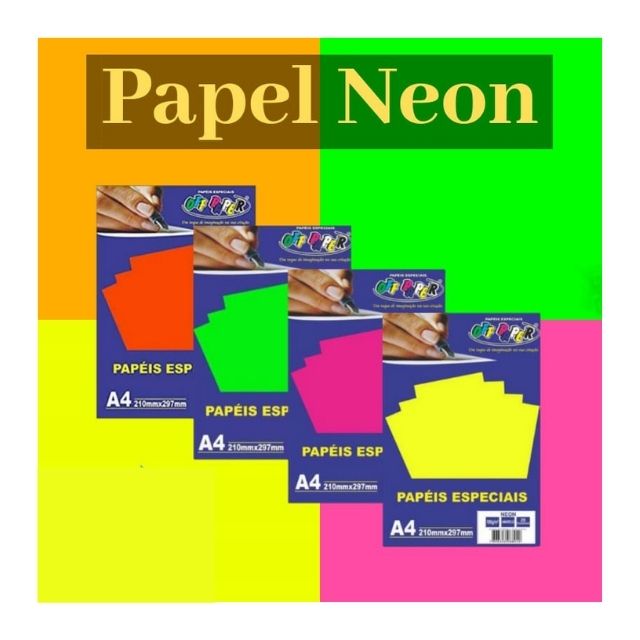 Kit Papel Neon 180g A4 (4 Cores / 5 Fls de Cada Cor) Offpaper