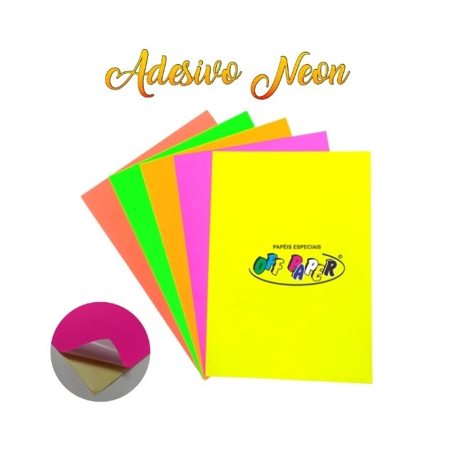 Kit Papel Adesivo Neon 100g A4 (5 Cores / 4 Fls de Cada Cor) Offpaper