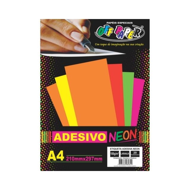 Papel Adesivo Neon Laranja 100g c/ 20 fls A4 Offpaper