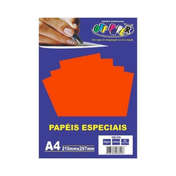 Papel Neon Laranja 180g c/ 20 Fls A4 Offpaper