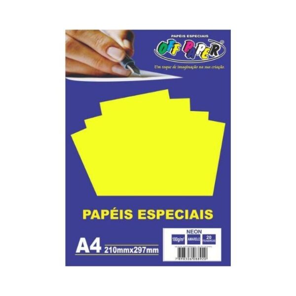 Papel Neon Amarelo 180g c/ 20 Fls A4 Offpaper