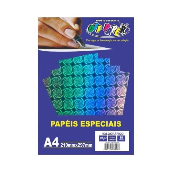 Papel Holográfico Azul c/ Labirinto 120g c/ 10 Fls A4 Offpaper