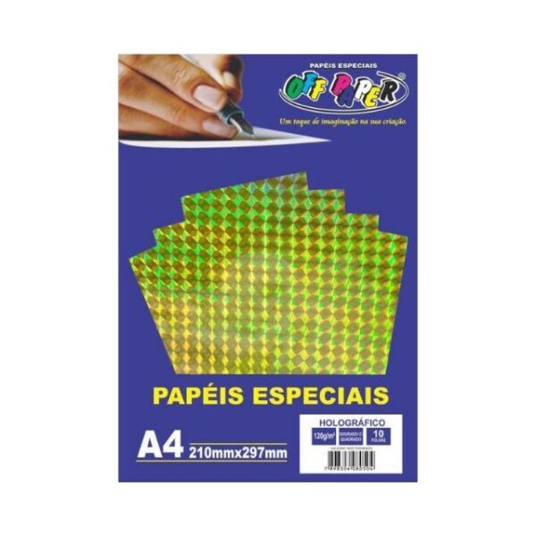 Papel Holográfico Dourado c/ Quadrado 120g c/ 10 Fls A4 Offpaper