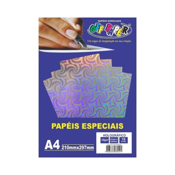 Papel Holográfico Prata c/ Espiral 120g c/ 10 Fls A4 Offpaper