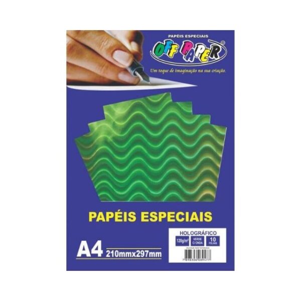 Papel Holográfico Verde c/ Ondas 120g c/ 10 Fls A4 Offpaper