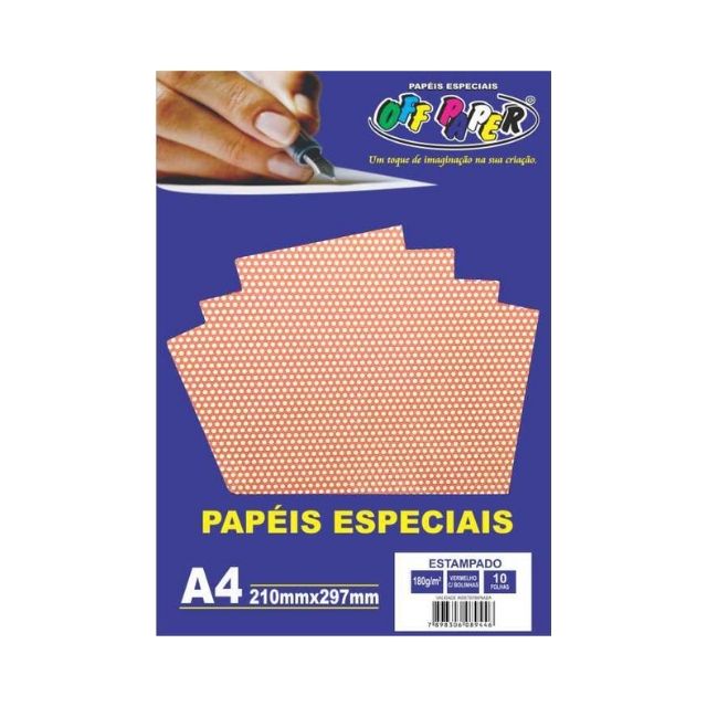 Papel Estampado Vermelho c/ Bolinhas 180g c/ 10 Fls A4 Offpaper