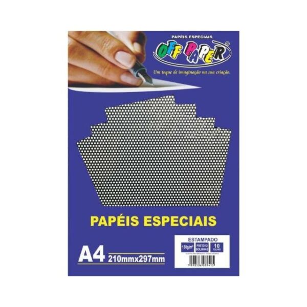 Papel Estampado Preto c/ Bolinhas 180g c/ 10 Fls A4 Offpaper