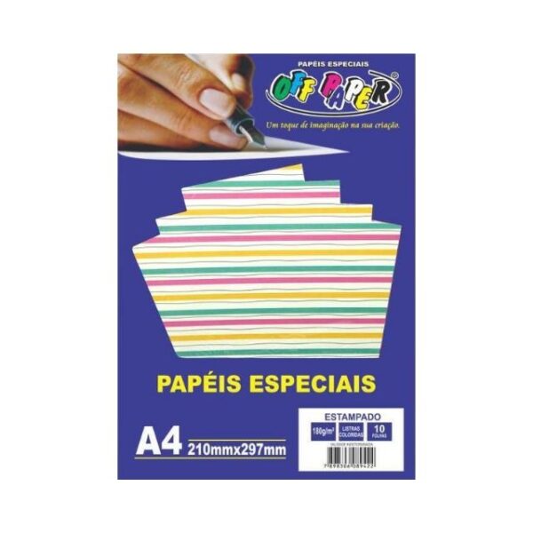 Papel Estampado Listrado Colorido 180g c/ 10 Fls A4 Offpaper