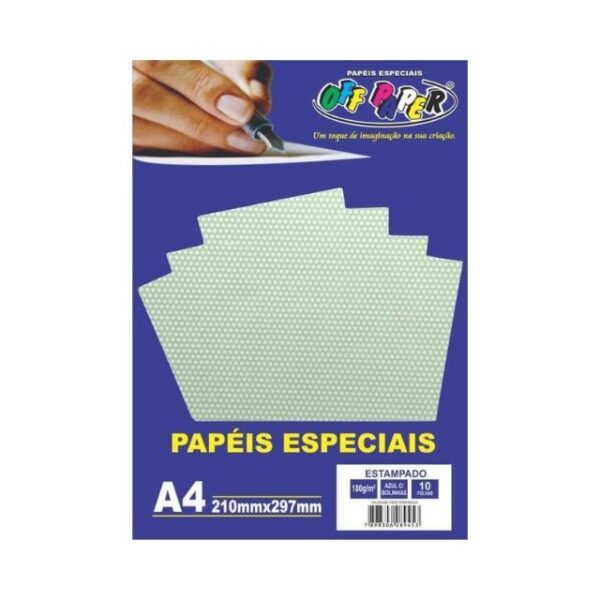 Papel Estampado Azul c/ Bolinhas 180g c/ 10 Fls A4 Offpaper