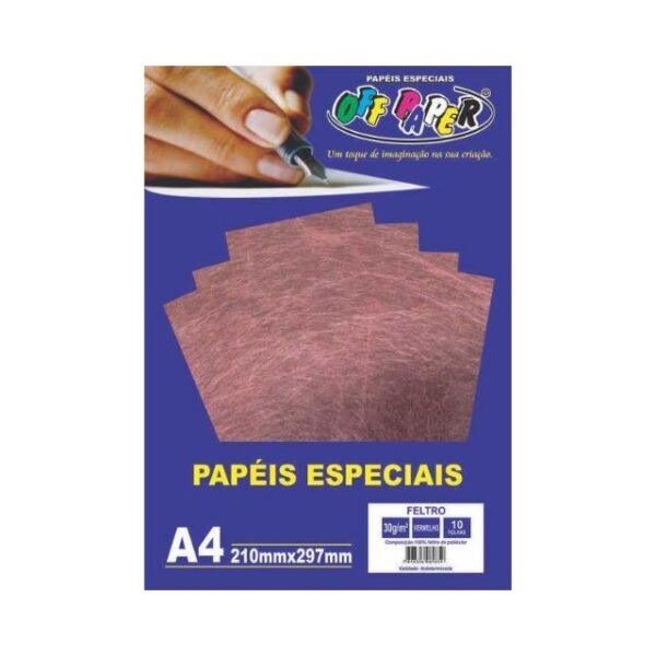 Papel Feltro Vermelho 30g A4 c/ 10 Fls Offpaper