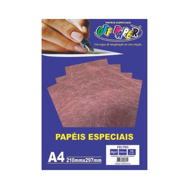 Papel Feltro Vermelho 30g A4 c/ 10 Fls Offpaper