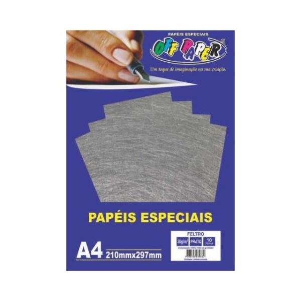 Papel Feltro Prata 30g A4 c/ 10 Fls Offpaper