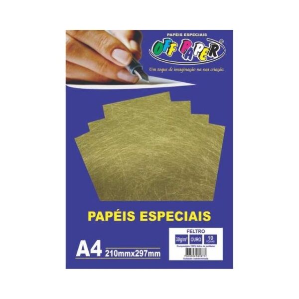 Papel Feltro Ouro 30g A4 c/ 10 Fls Offpaper