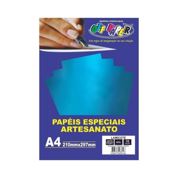 Papel Lamicote Azul 250g c/ 10 Fls A4 Offpaper